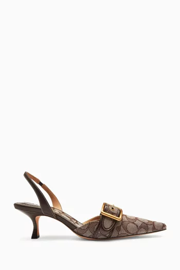 حذاء كلاسيك مارغوت بسير خلفي وكعب 55 مم جاكار بشعار الماركة مرصع بالكريستال