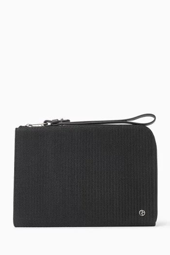 Logo Wave-print Pouch in Leather