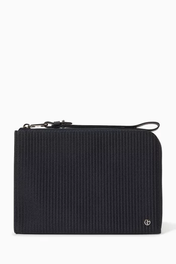 Logo Wave-print Pouch in Leather