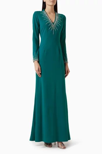 فستان مطرز بالخرز نسيج كريب