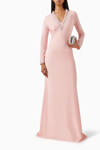 فستان مطرز بالخرز نسيج كريب