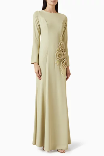 فستان مزين بزهور بارزة كريب