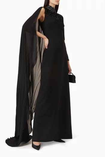 فستان سهرة مطرز بكاب نسيج كريب وشيفون