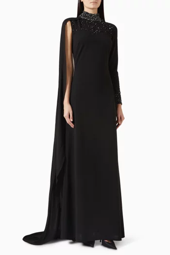 فستان سهرة مطرز بكاب نسيج كريب وشيفون