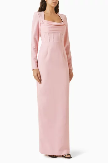 فستان سهرة نيمي بتصميم مشد