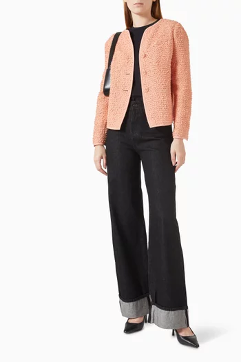 جاكيت بفتحة رقبة بدون ياقة تويد