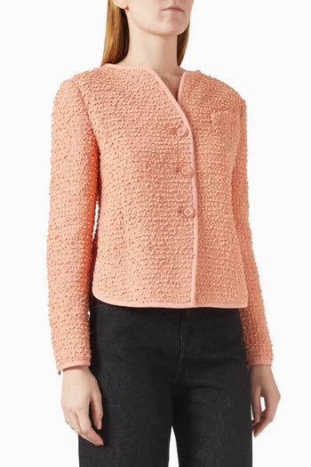 جاكيت بفتحة رقبة بدون ياقة تويد