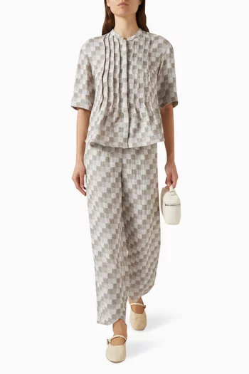 Check-print Shirt in Linen Gauze