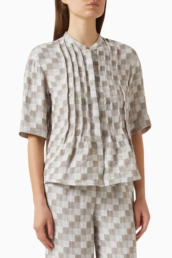 Check-print Shirt in Linen Gauze