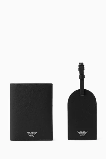 حافظة جواز سفر وشارة للحقيبة بشعار الماركة جلد سافيانو معاد تدويره