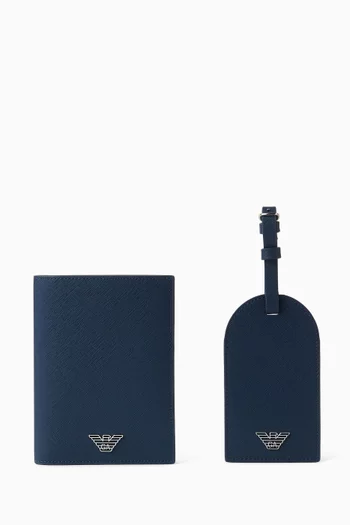 حافظة جواز سفر وشارة للحقيبة بشعار الماركة جلد سافيانو معاد تدويره