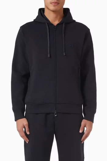 كنزة بغطاء رأس بشعار الماركة جيرسيه مزدوج