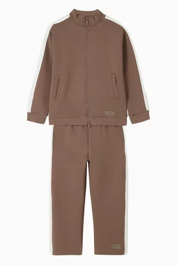 بنطال رياضي بجزء بلون مغاير وشعار الماركة ملمس بارز مزيج قطن عضوي