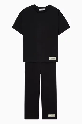 بنطال رياضي بقصة ساق مستقيمة واسعة مزيج قطن عضوي