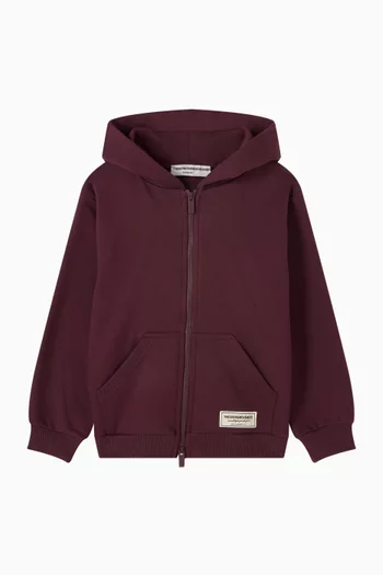 كنزة بغطاء رأس فضفاضة بسحّاب صوف قطني عضوي