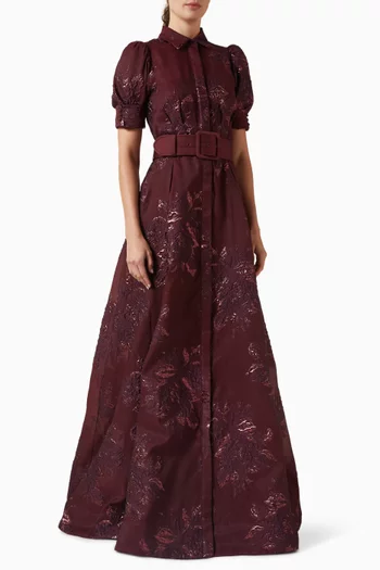 Arlette Belted Gown in Brocade