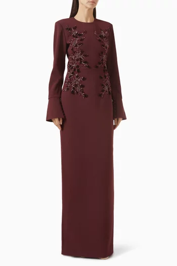 فستان سهرة لولي مزين بتطريزات كريب