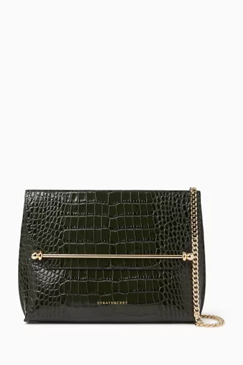 Stylist Crossbody Clutch Bag in Croc-embossed Leather