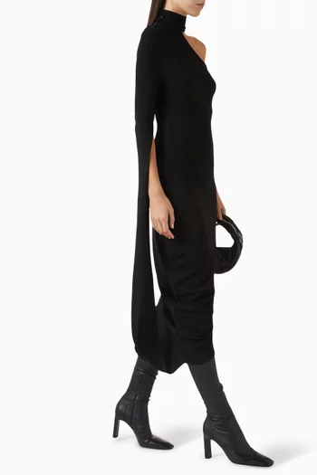 فستان متوسط الطول بدرابيه كريب وجيرسيه