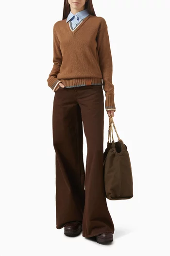 سترة بنمط قميص بفتحة رقبة على شكل حرف V‏ صوف وقطن بوبلين