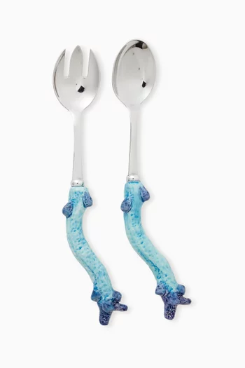 طقم ملعقة تقديم وشوكة بتصميم شعاب مرجانية راتنج