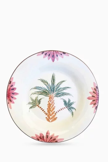 طبق سلطة بنقشة أشجار نخيل خزف بطلاء يدوي