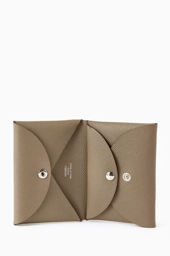 حافظة بطاقات كالفي بتصميم مزدوج جلد ايبسوم غير مستعملة