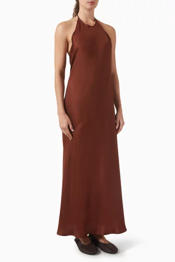 Halter Midi Dress in Silk Twill