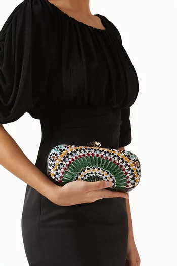 Zellige Beaded Box Clutch Bag in Canvas