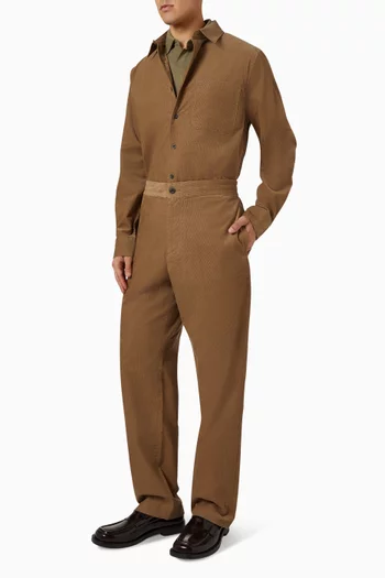 بنطال لوي بقصة فضفاضة قطن مخملي مضلع