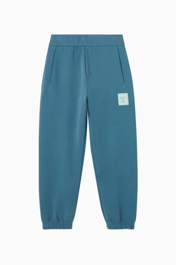 بنطال رياضي مزيج قطن برقعة شعار الماركة