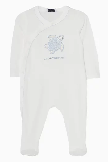 Turtle Embroidered Romper in Cotton