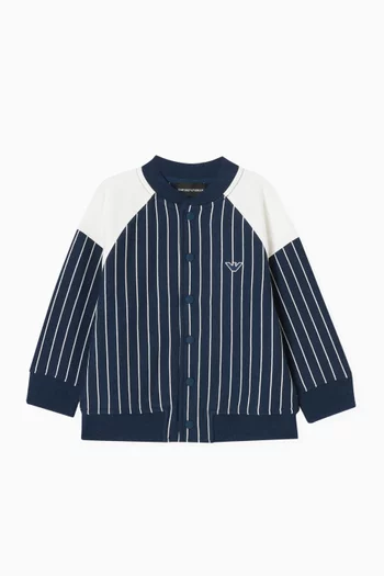 Striped Button Down Sweatshirt in Cotton