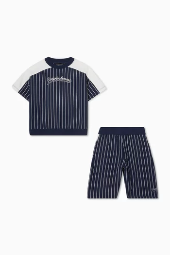Logo Striped Co-ord Set in Cotton