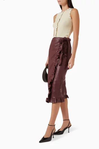 Ruffle Jaspre Midi Skirt in Vegan Leather