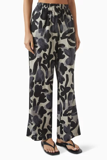 بنطال تاميرا واسع الساقين كتان