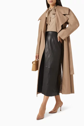 معطف بفتحة رقبة بطية عريضة قطن مزدوج