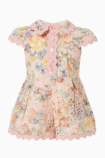Alanna Embroidered Romper in Cotton