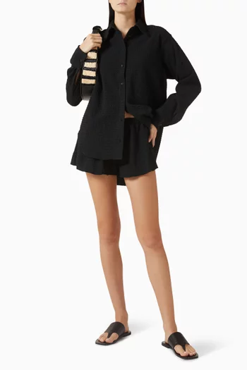 شورت بحزام خصر مطاطي قماش سيرساكر