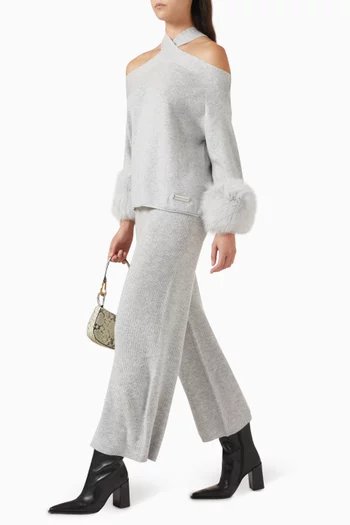 Criss-cross Fur-trim Sweater in Wool-cashmere
