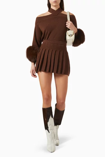 Criss-cross Fur-trim Sweater in Wool-cashmere