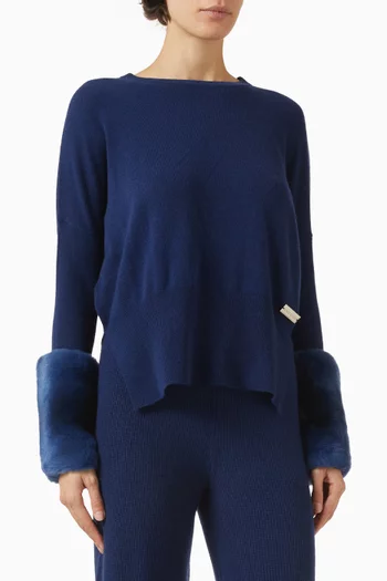 سترة بأساور مزينة بالفرو صوف وكشمير