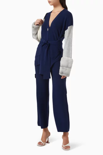 Colour-block Fur Cardigan in Wool-cashmere