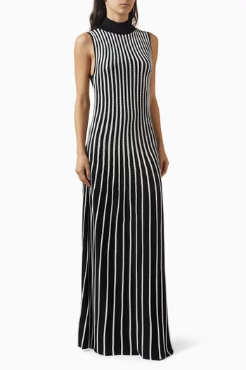 The Striped High-neck Backless Maxi Dress