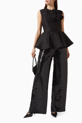 Flower-appliqué Top in Satin