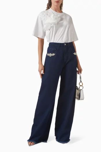 تي شيرت مزين بزهور بارزة قطن جيرسيه