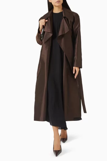 Bordeaux Belted Coat in Taffeta