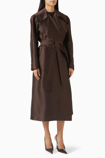 Bordeaux Belted Coat in Taffeta