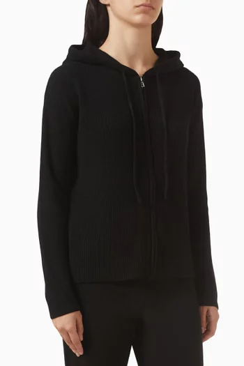 سترة بغطاء رأس وسحّاب نسيج مضلع