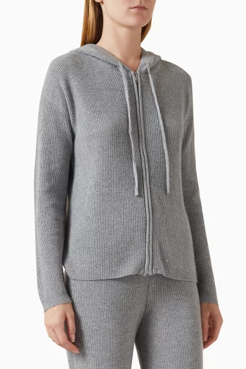 سترة بغطاء رأس وسحّاب نسيج مضلع